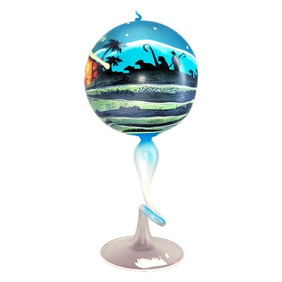 VTG Christmas Nativity Scene Tea Light Hand Blown Painted Glass Frosted - Picture 6 of 6